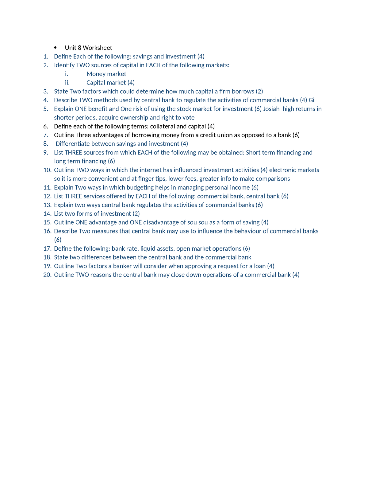 Unit 8 Worksheet - Pob Practice Questions For Section 8 - Unit 8 ...