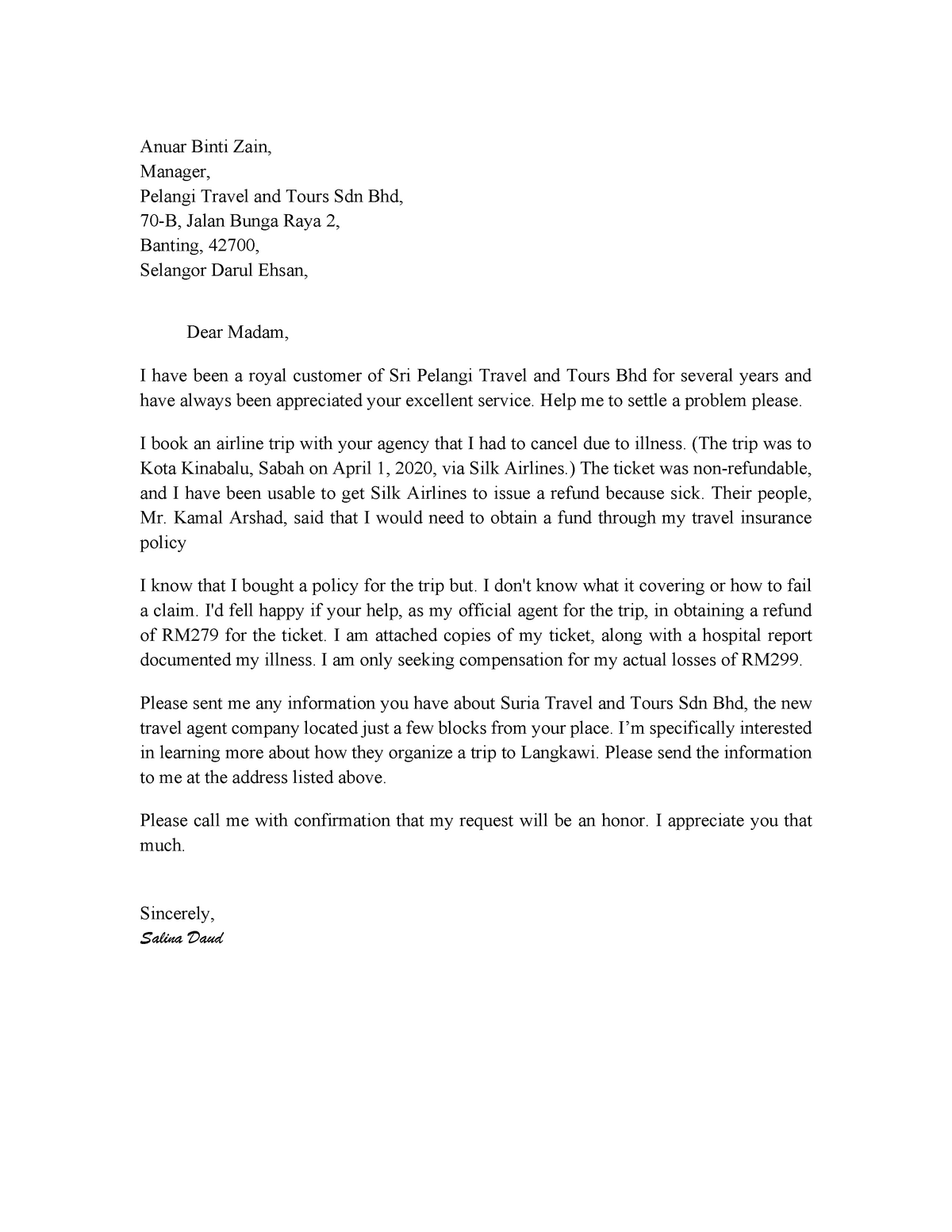 Sample Of Poorly Written Letter Poor Anuar Binti Zain Manager Pelangi Travel And Tours Sdn 5488