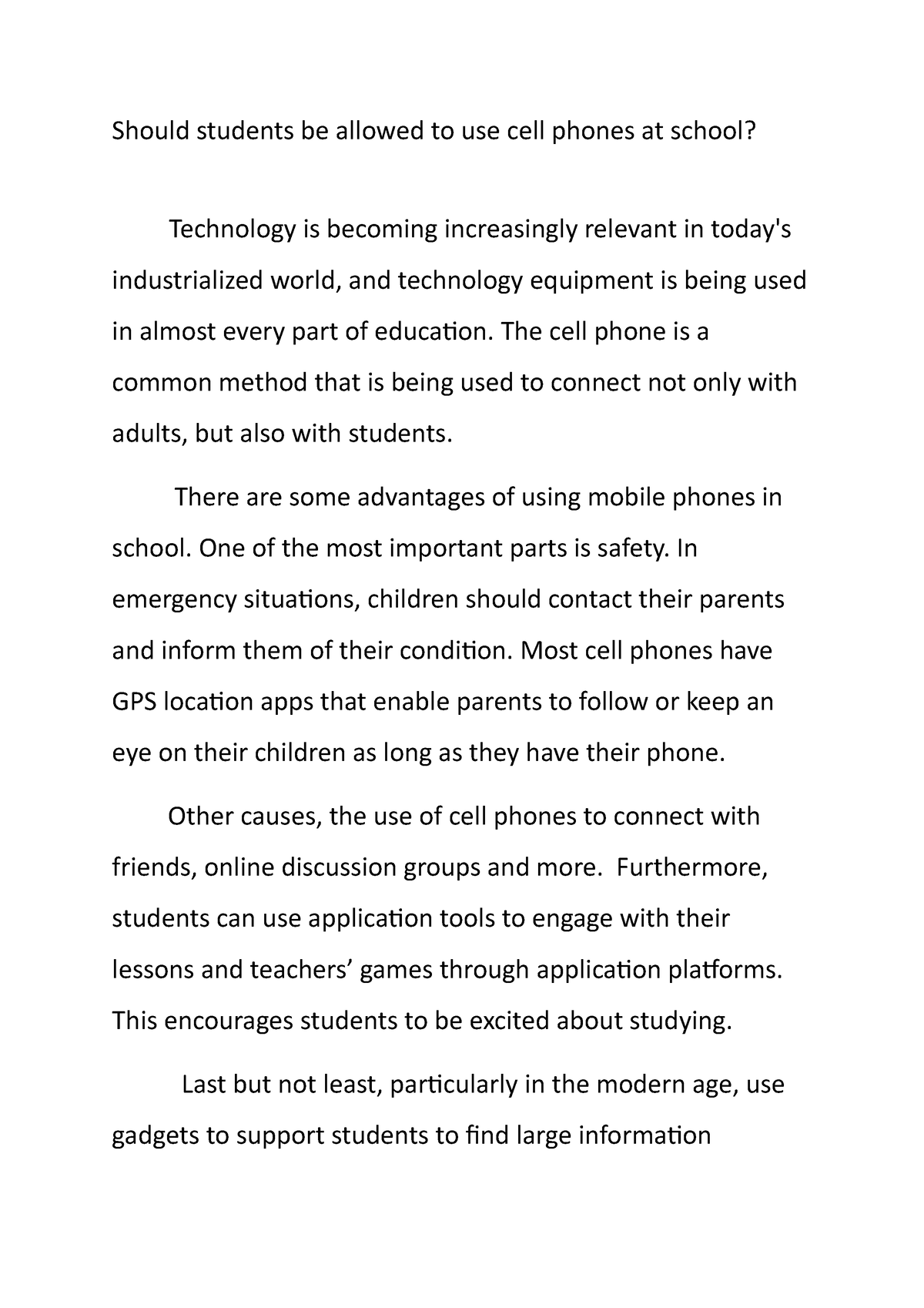 use of cell phone at school essay 200 words