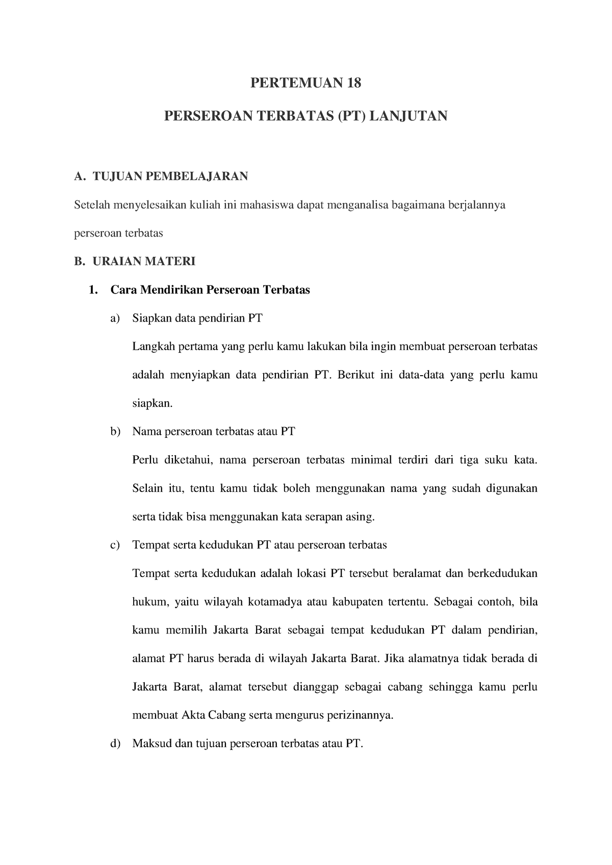 AK.2 Pertemuan 18 Perseroan Terbatas Lanjutan - PERTEMUAN 18 PERSEROAN ...