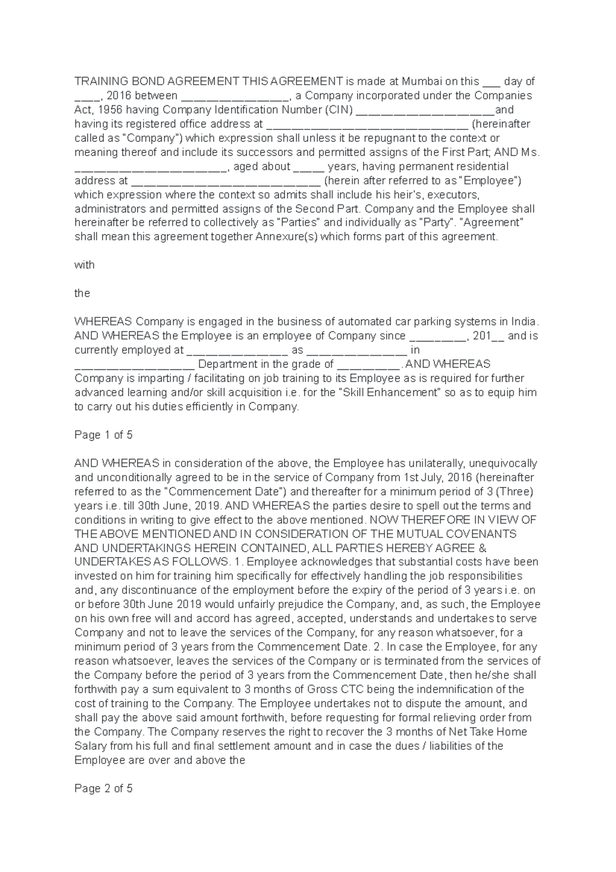 Training Bond agreement 2 HELPS TO UNDERSTAND - TRAINING BOND AGREEMENT ...