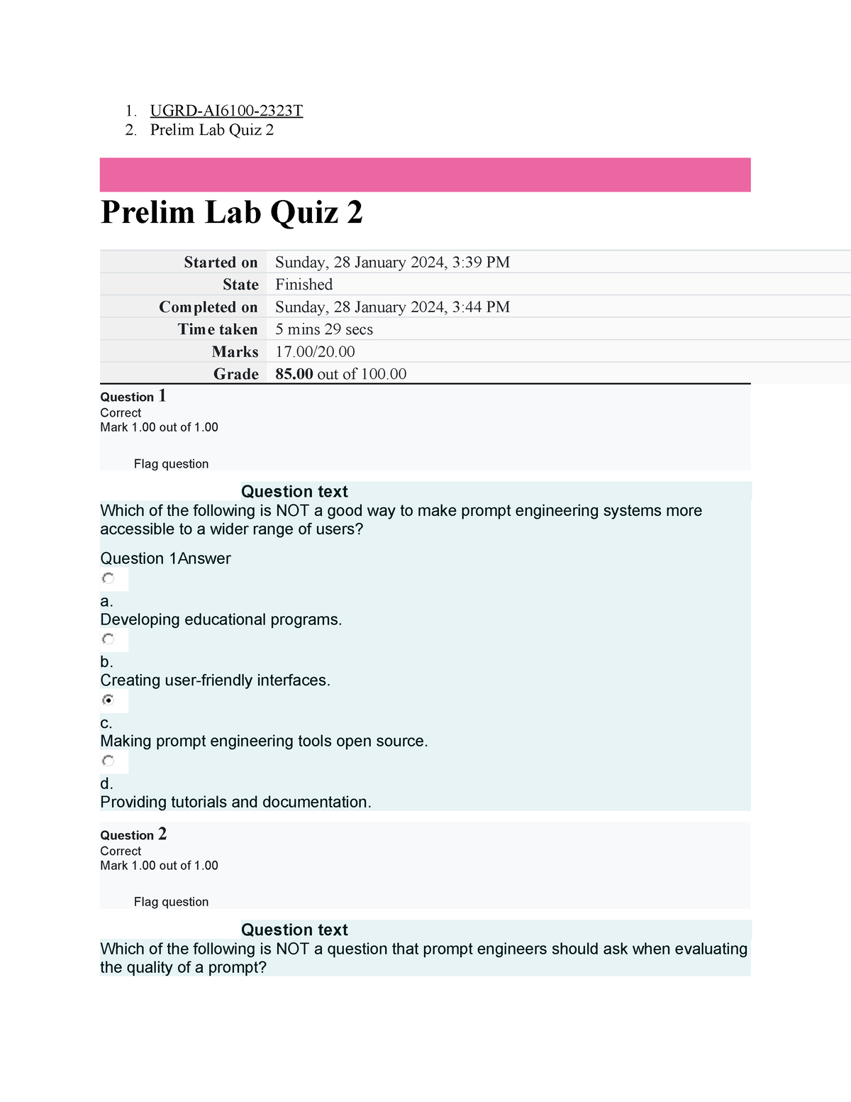 UGRD-AI6100 AI Prompt Engineering Prelim Lab Quiz 2 - 1. UGRD-AI6100 ...