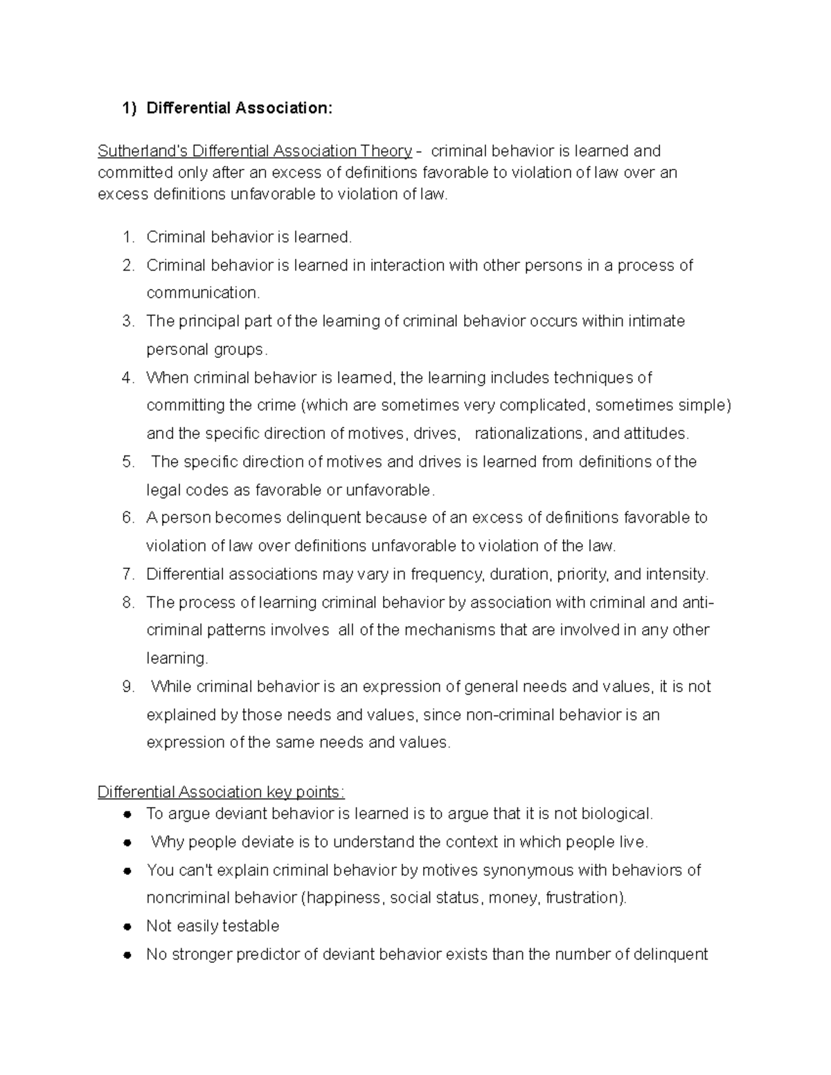 Midterm Review JUST 2890 Differential Association Sutherland’s
