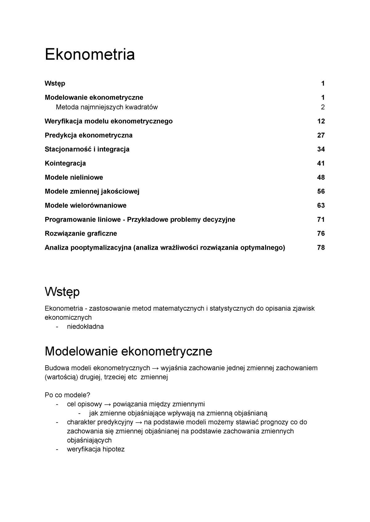 Ekonometria Wykład Online - Ekonometria Wstęp 1 Modelowanie ...