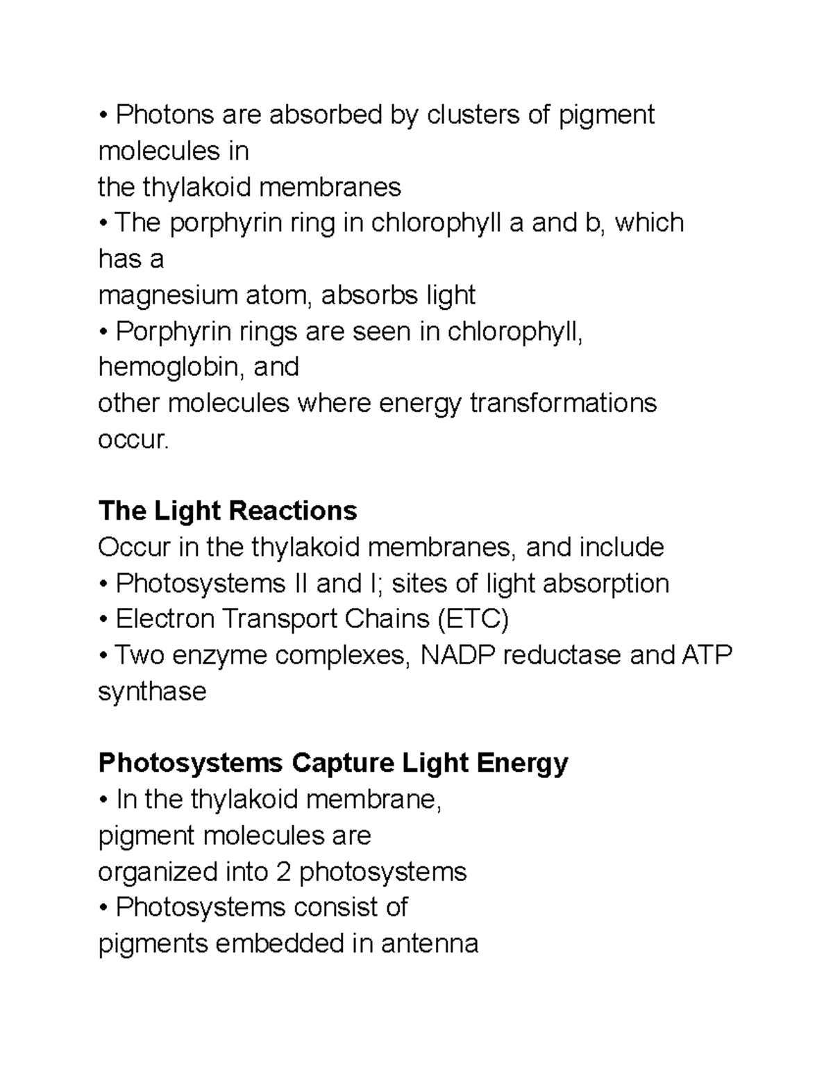 BIOL 1345 Module 7 Photosynthesis Photons are absorbed by clusters of