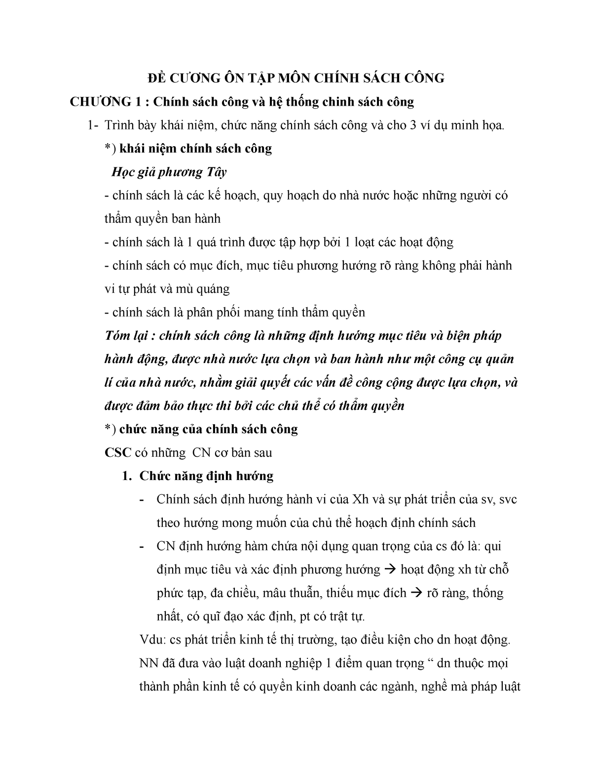 ĐỀ CƯƠNG ÔN TẬP MÔN Chính SÁCH CÔNG - ĐỀ CƯƠNG ÔN TẬP MÔN CHÍNH SÁCH CÔNG CHƯƠNG 1 : Chính sách công - Studocu