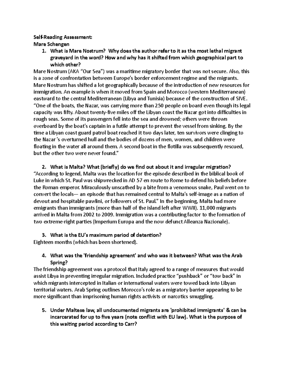 Self-Reading Assessment 4 - Self-Reading Assessment: Mare Schengen 1 ...