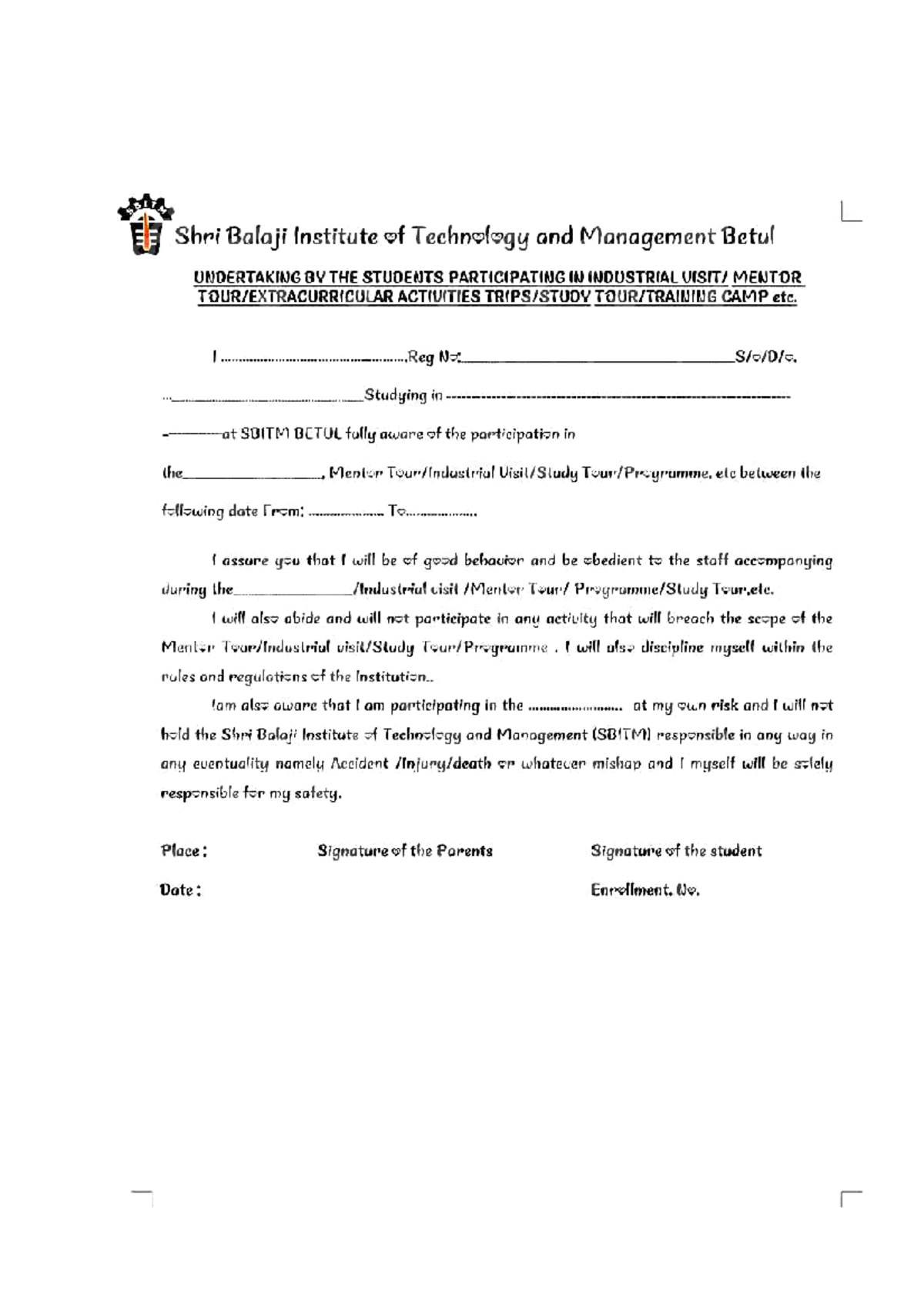 Undertaking Form - Mst ek no. First class - PSP PSP PSP PSP PSP PSP PSP ...