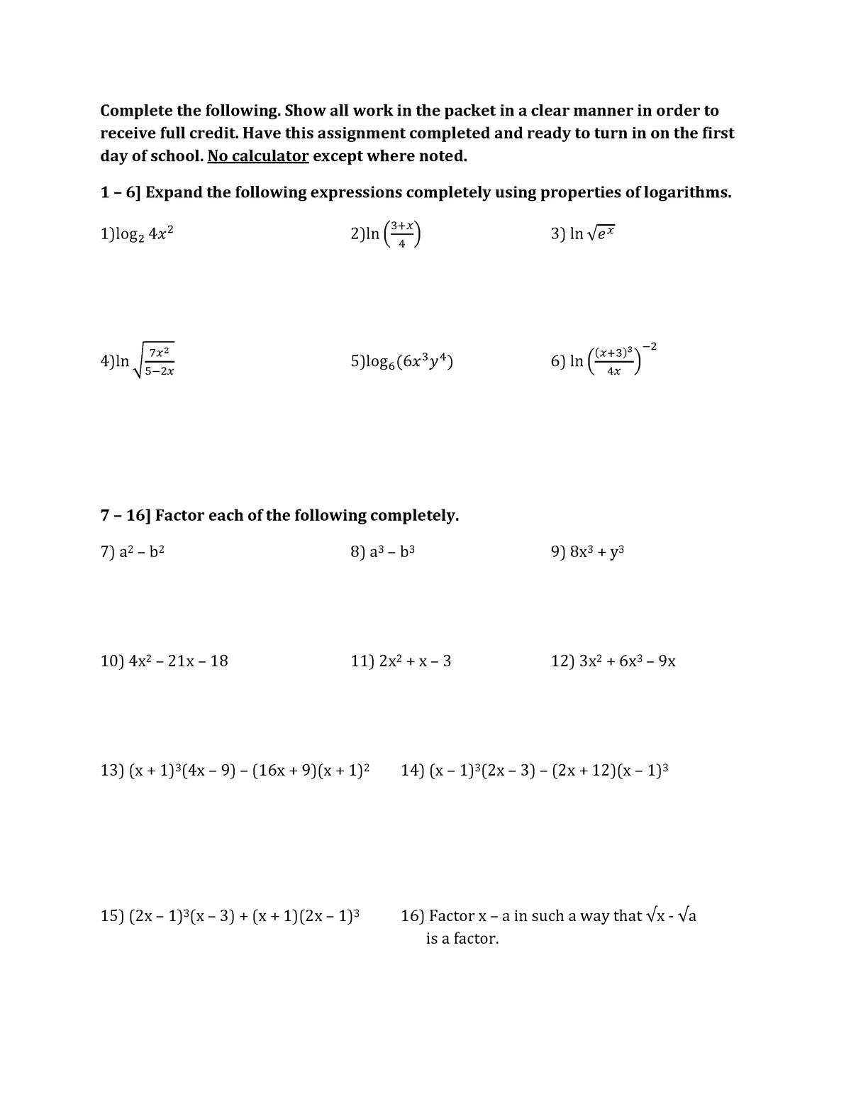 ap calc ab summer assignment