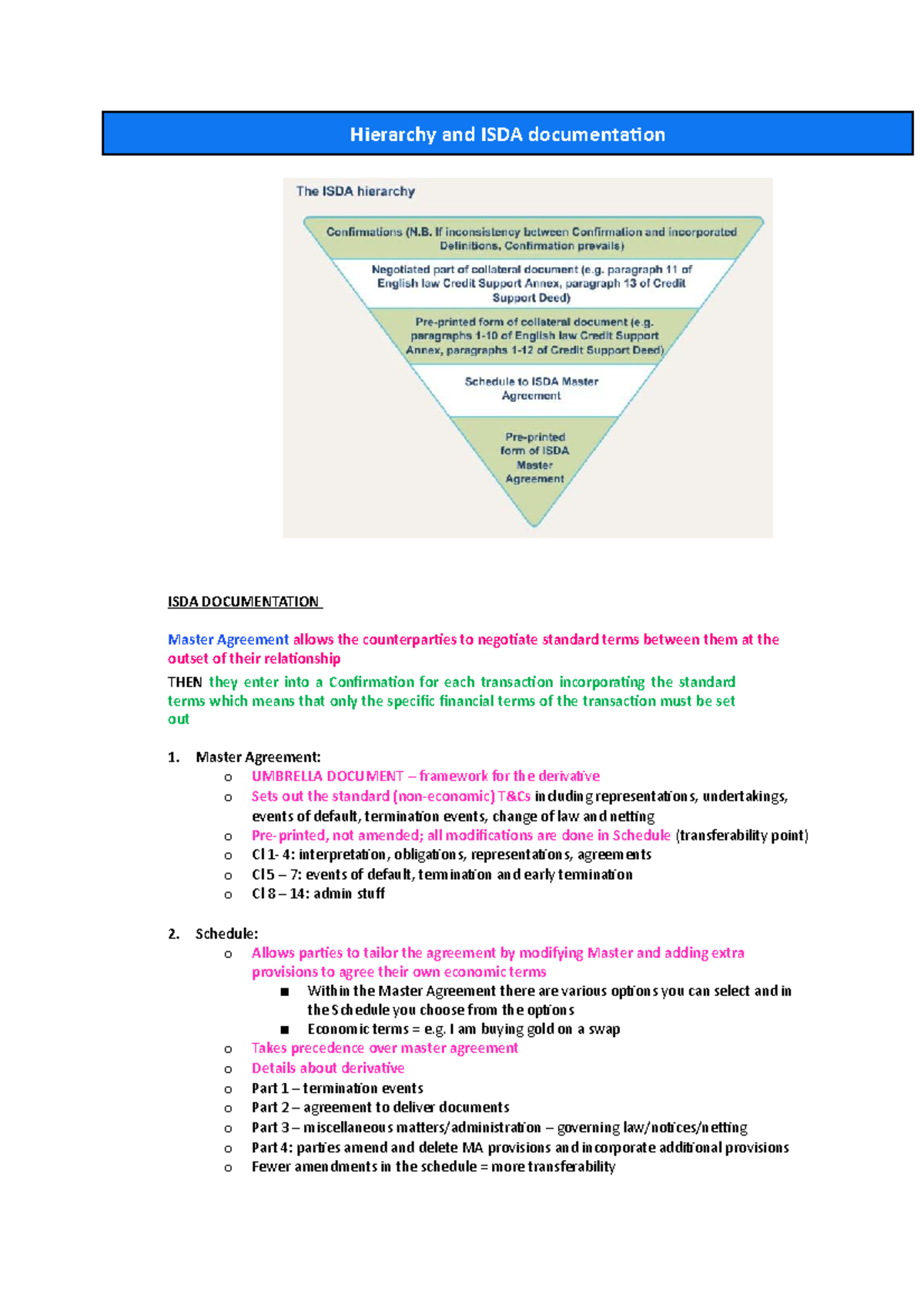 Hierarchy And ISDA Documentation Master Agreement O UMBRELLA 