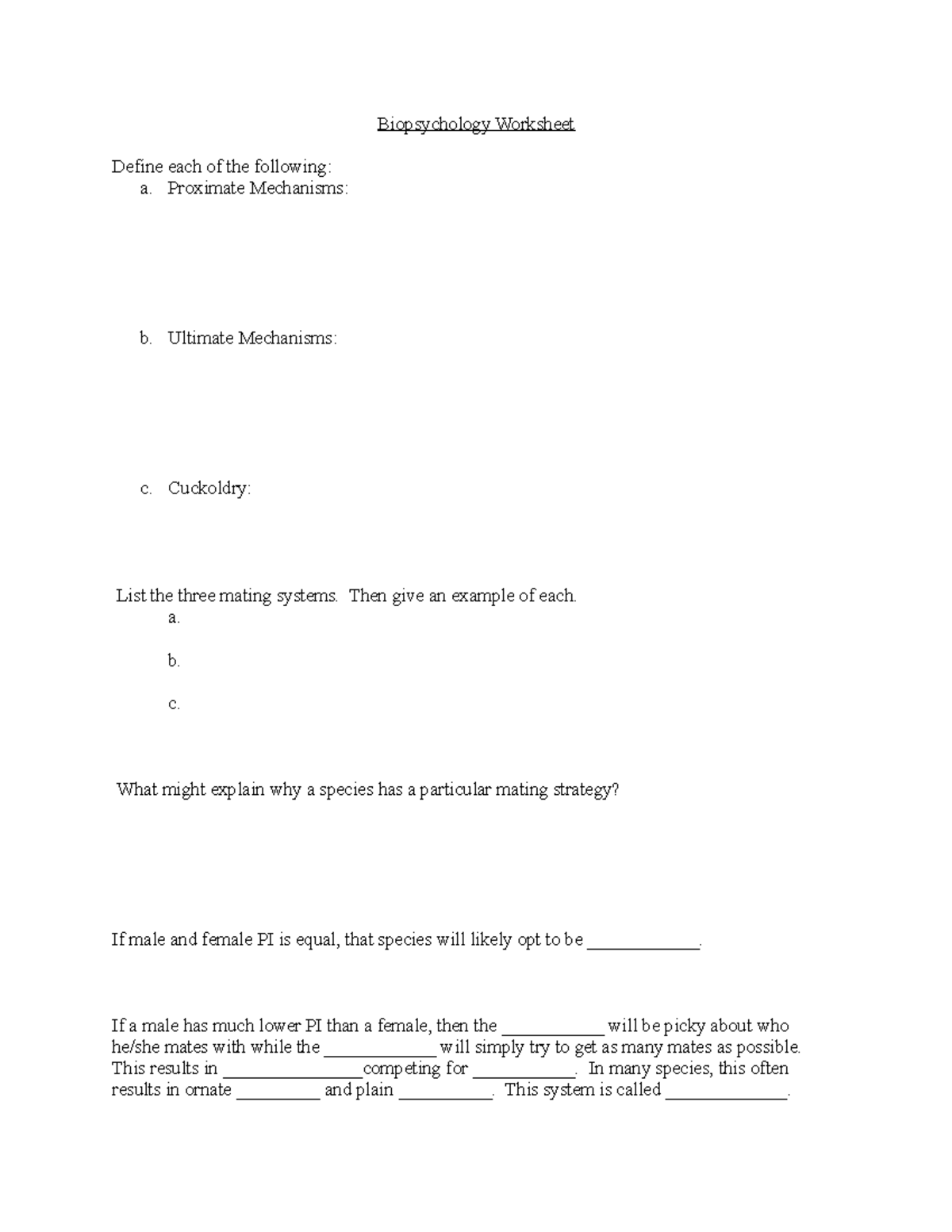Worksheet 1 Biopsychology Worksheet Define Each Of The Following A