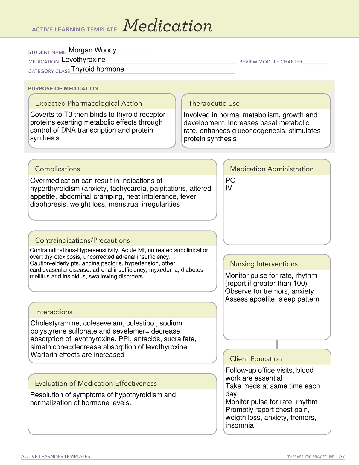 Levothyroxine Med Sheet ACTIVE LEARNING TEMPLATES THERAPEUTIC