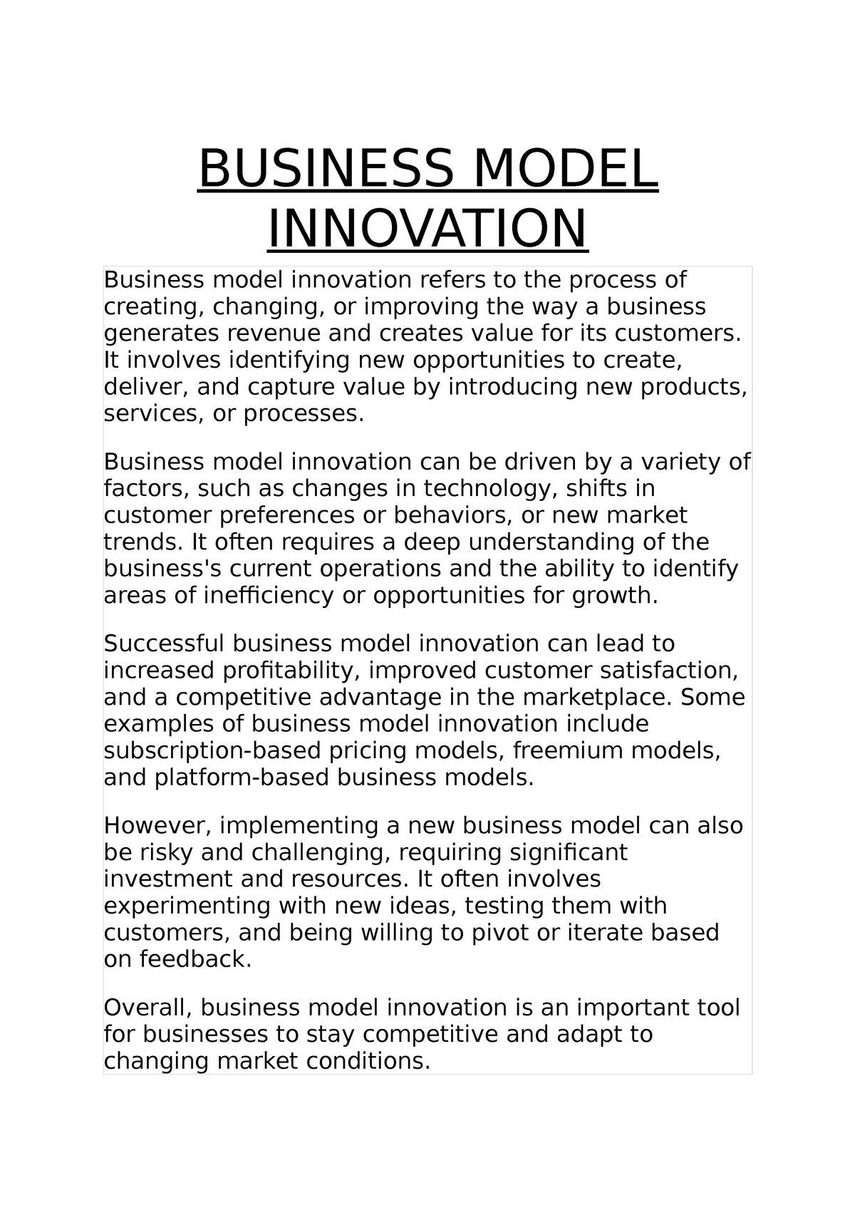 business model innovation dissertation