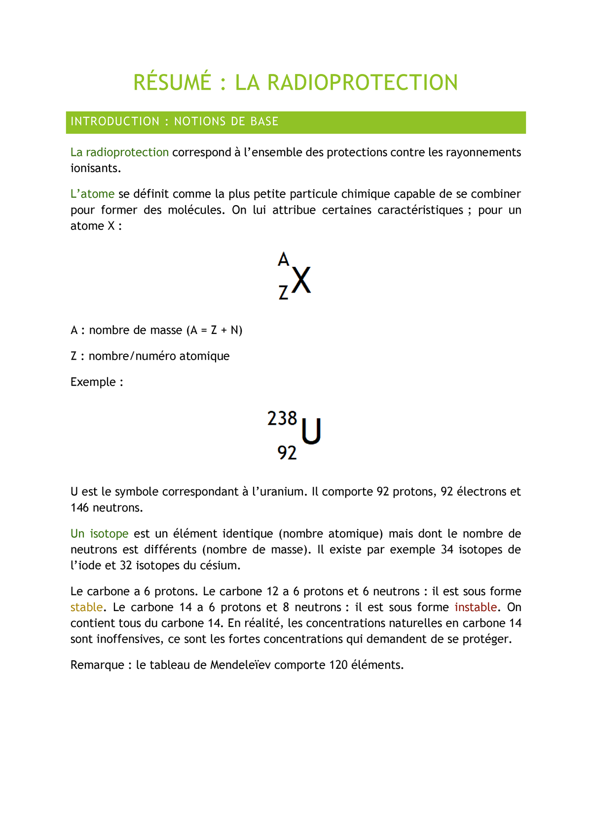 Résumé Radioprotection - RÉSUMÉ : LA RADIOPROTECTION INTRODUCTION ...