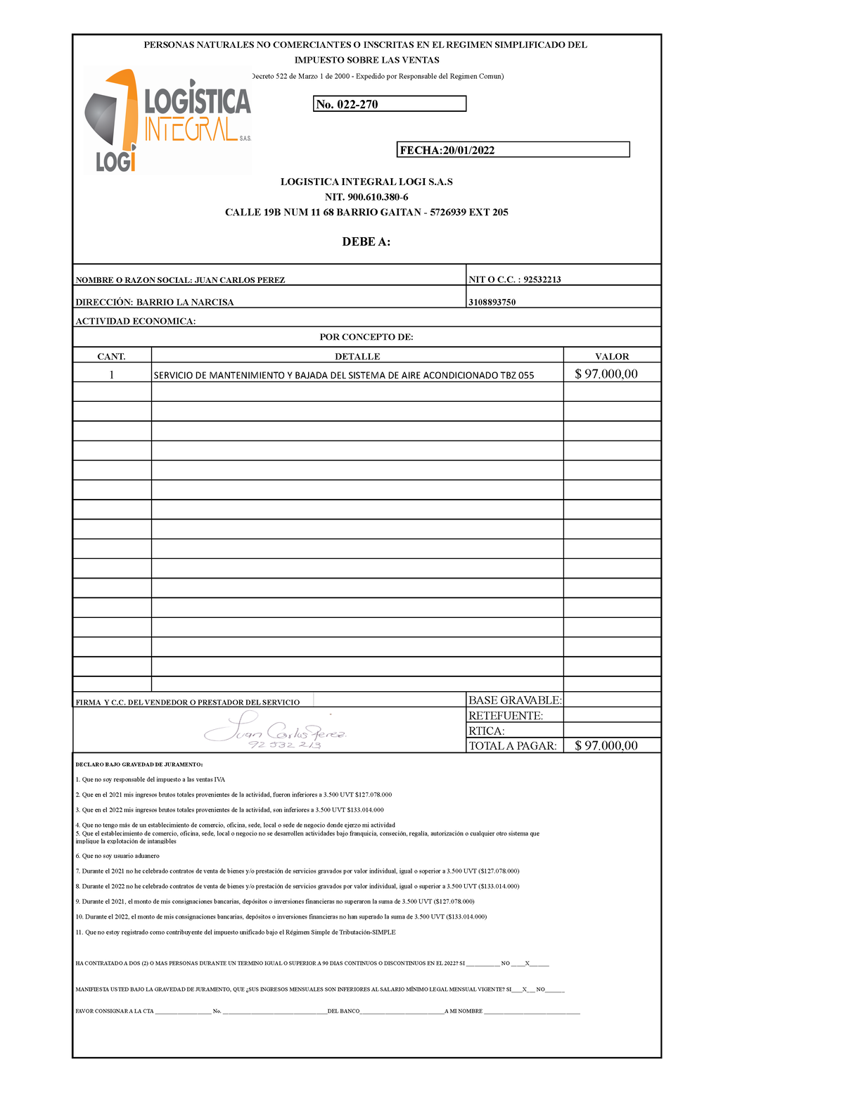 270 JUAN Carlos Perez - DDFSFWFSFSF - PERSONAS NATURALES NO 