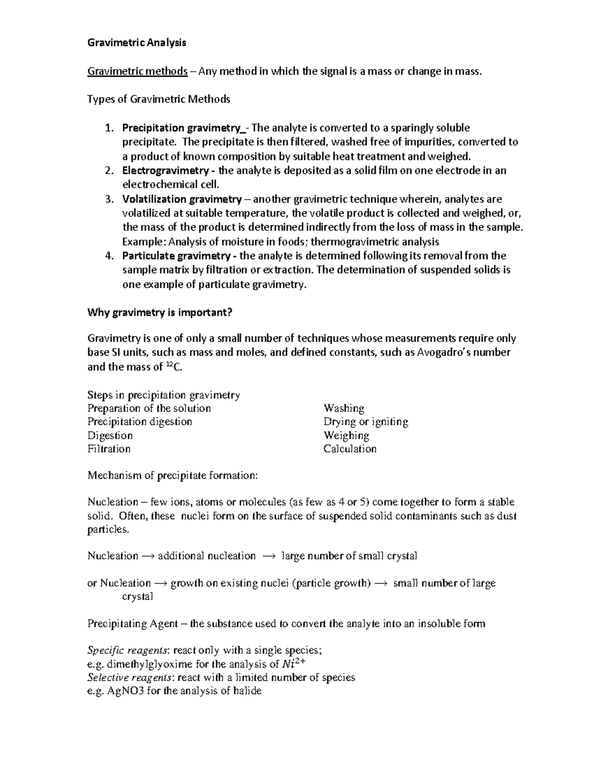 Gravimetric Analysis for BSED - Gravimetric Analysis Gravimetric ...