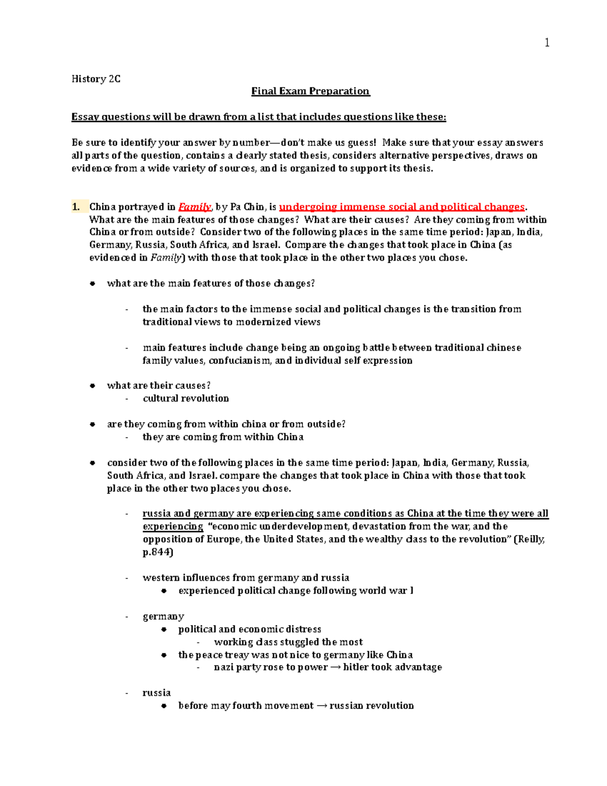 History 2c final review pt - History 2C Final Exam Preparation Essay ...