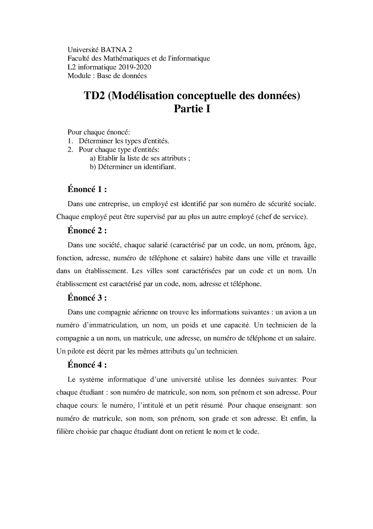 Td2 - 2019-2020 Université BATNA2 Cours De Base De Données L2 ...