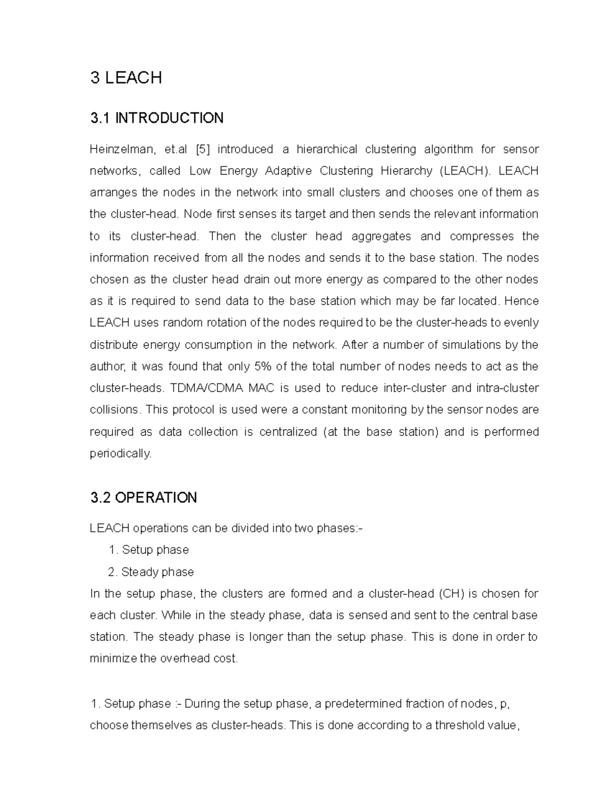 Leach Explined - tcp/ip - 3 LEACH 3 INTRODUCTION Heinzelman, et [5 ...