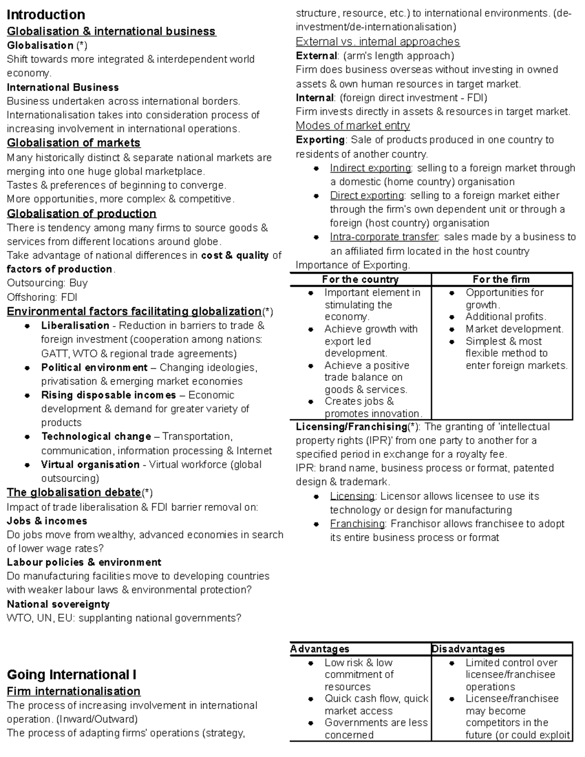 BSB119 Global Business - Final Exam Notes 2018 - Introduction ...