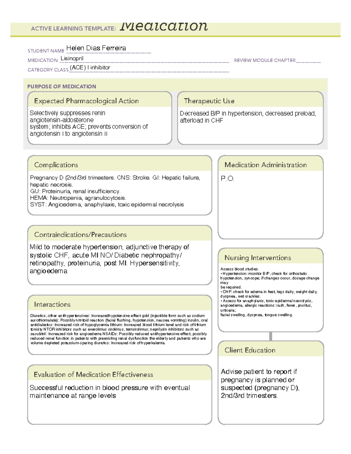 Template Lisinopril - ACTIVE LEARNING TEMPLATES THERAPEUTIC PROCEDURE A ...