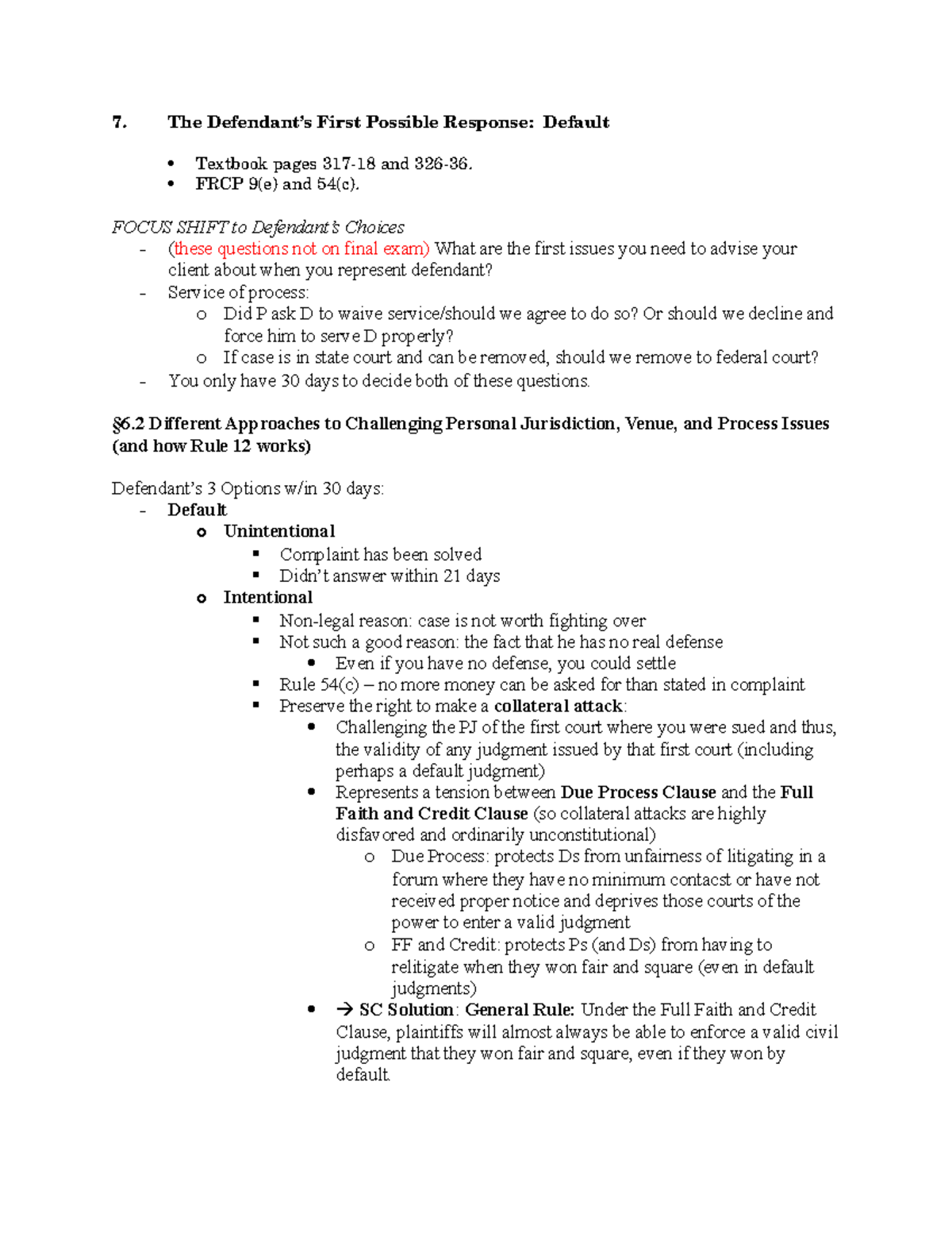 7 Civ Pro Direct & Collateral Attacks - The Defendant’s First Possible ...
