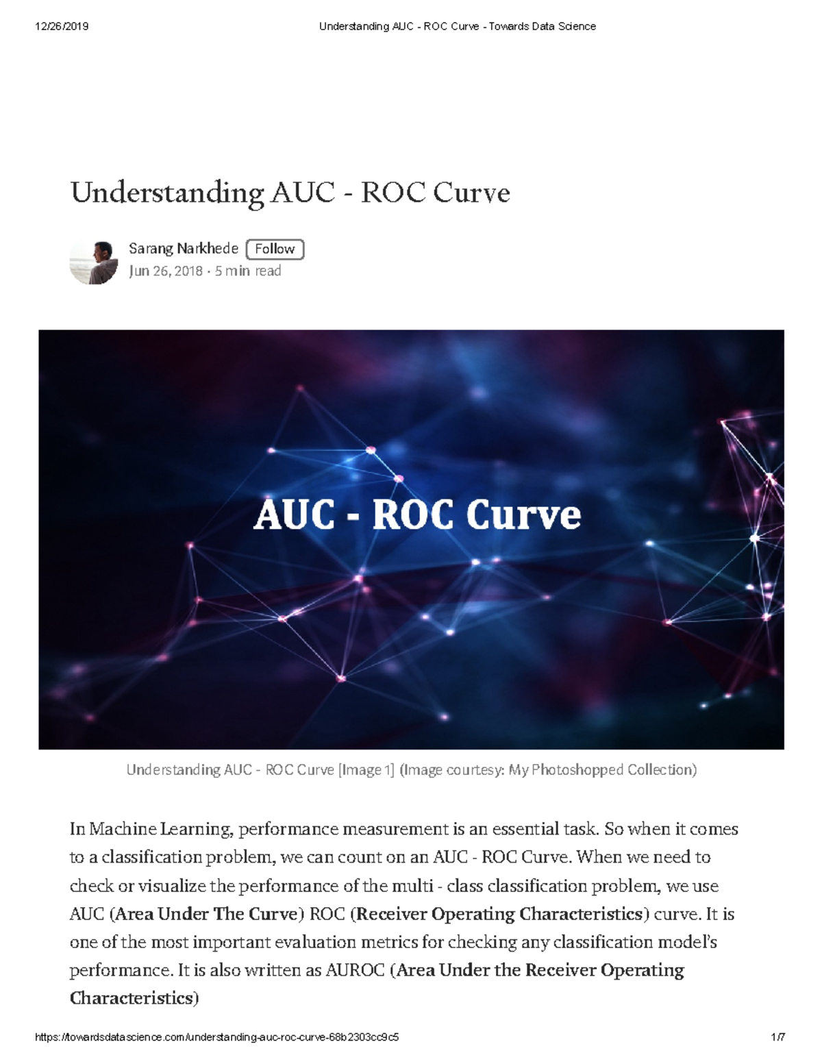 Understanding AUC ROC Curve Towards Data Science - Understanding AUC ...