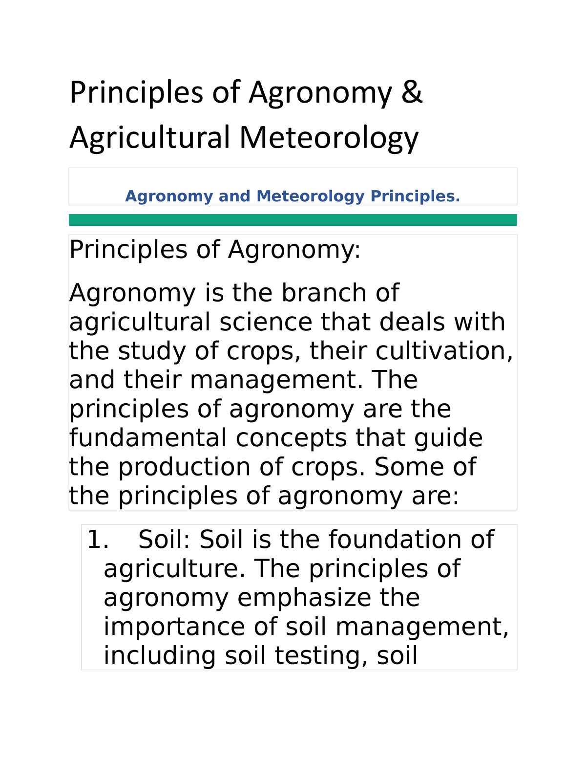 Principles Of Agronomy Principles Of Agronomy Agronomy Is The Branch Of Agricultural Science