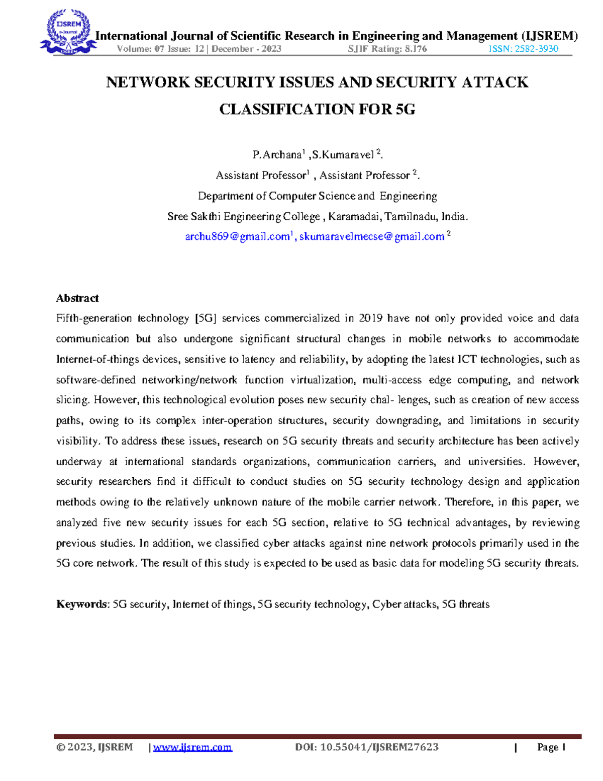 Network Security Issues AND Security Attack Classification FOR 5G ...