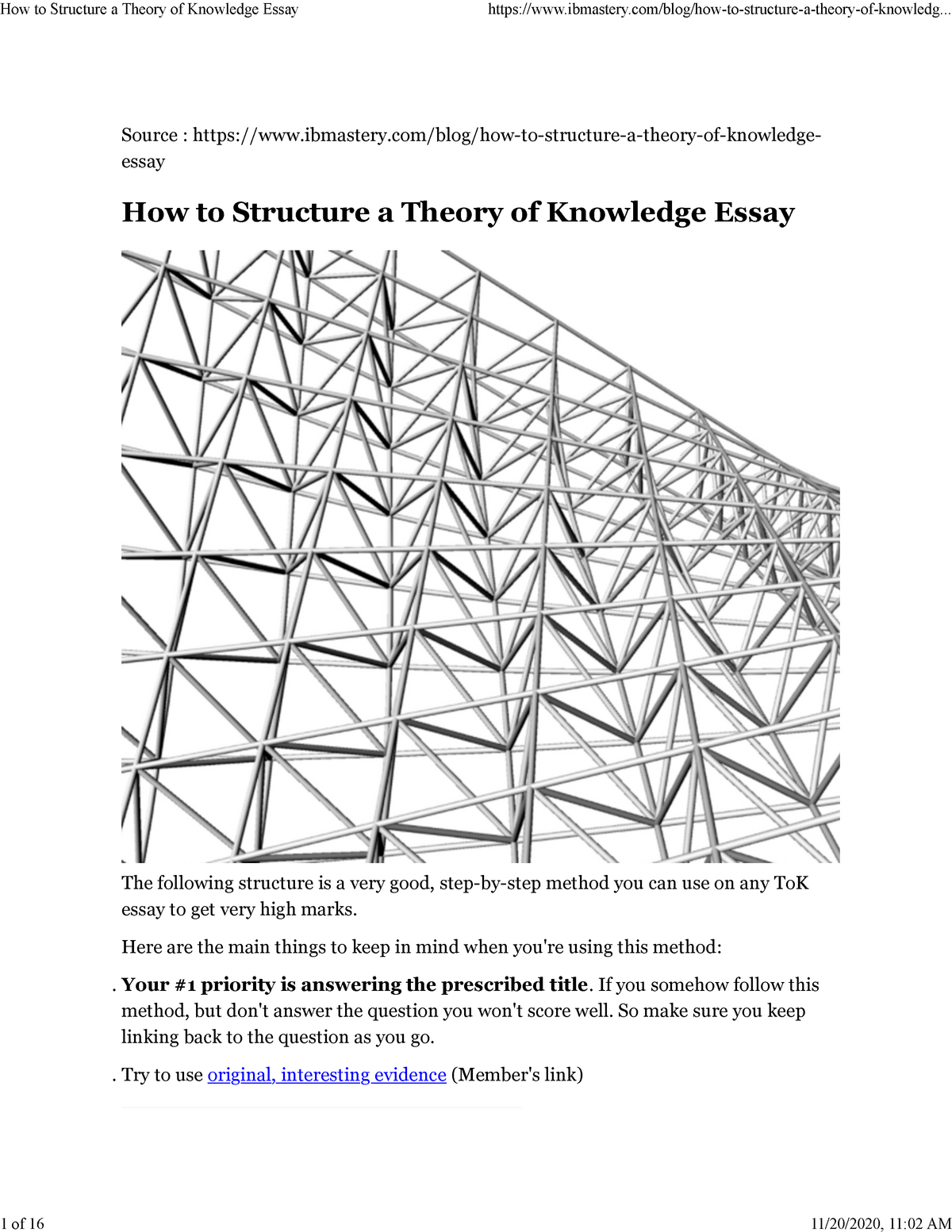 how to structure a theory of knowledge essay