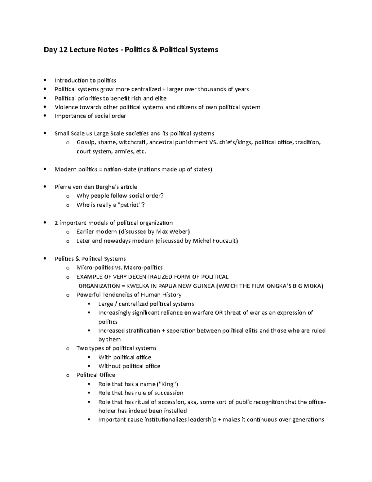 Day 12 Anthro - This Document Consists Of Notes From The Day 12 Lecture ...
