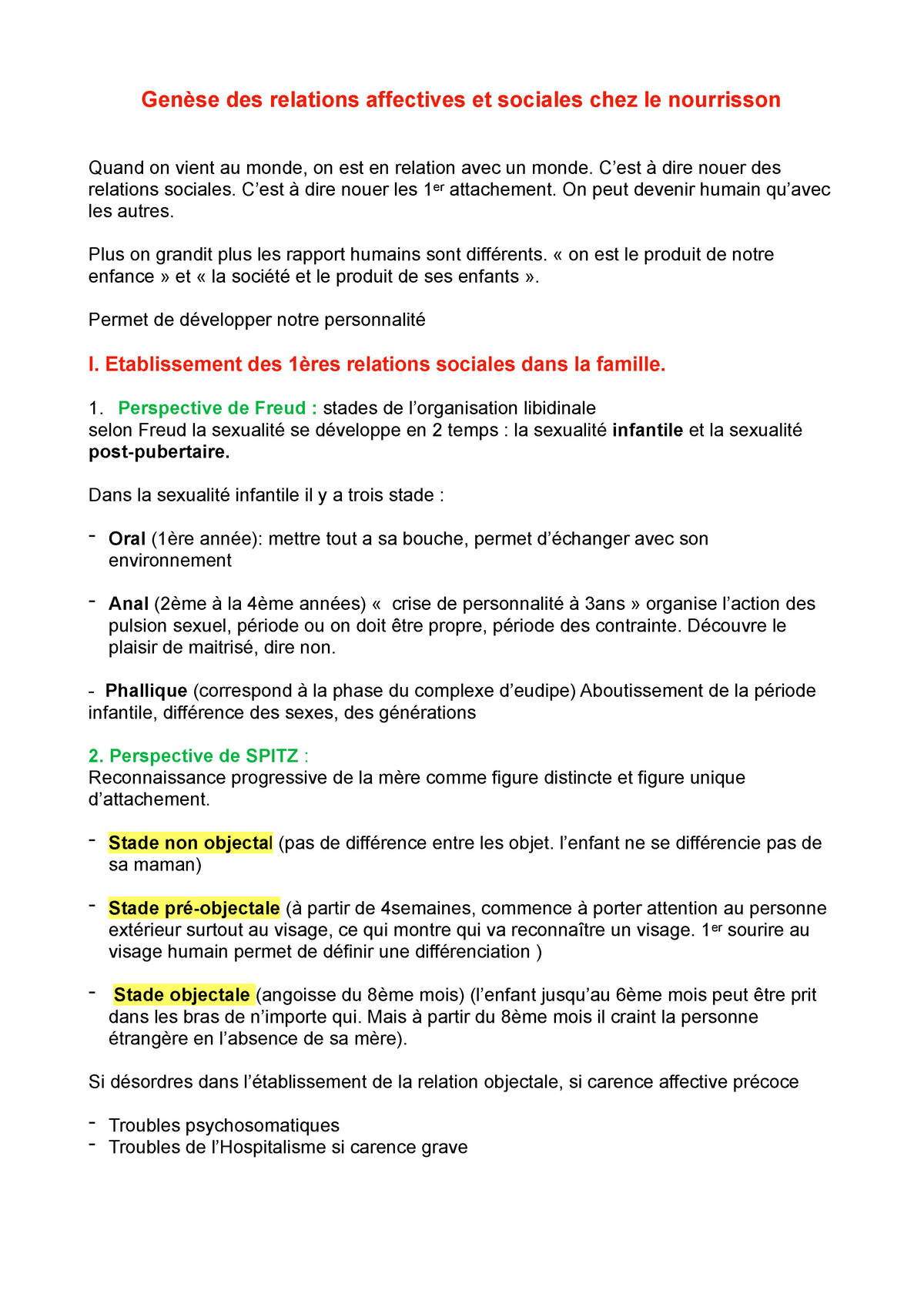 Chap 4 Gènese Des Relations Affectives Et Sociales Chez Le Nourrison ...