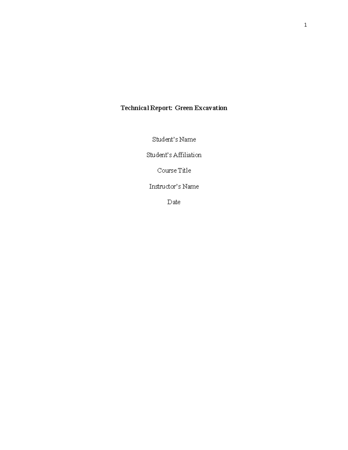 Green excavation report - Technical Report: Green Excavation Student’s ...