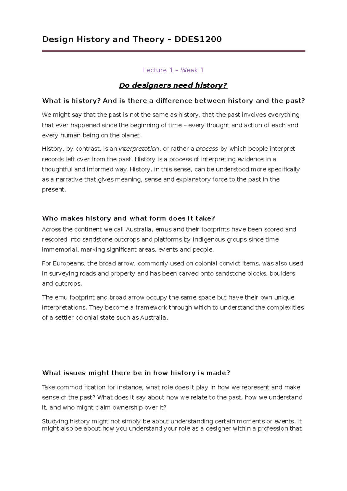 Design History and Theory Lecture Notes Design History and Theory