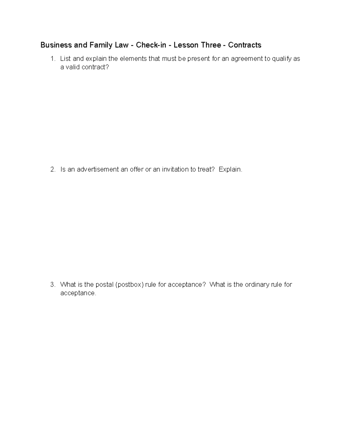 Check-In - Week 3 - Introduction to Contracts - Business and Family Law ...