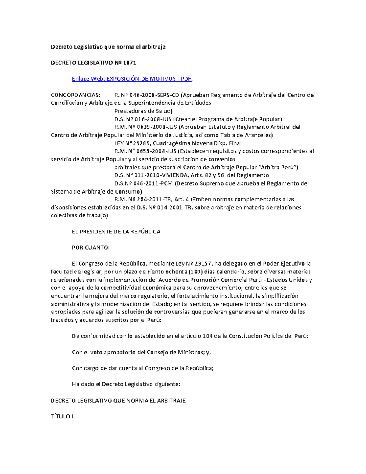 DL 1071 - LEY DE Arbitraje - Decreto Legislativo Que Norma El Arbitraje ...