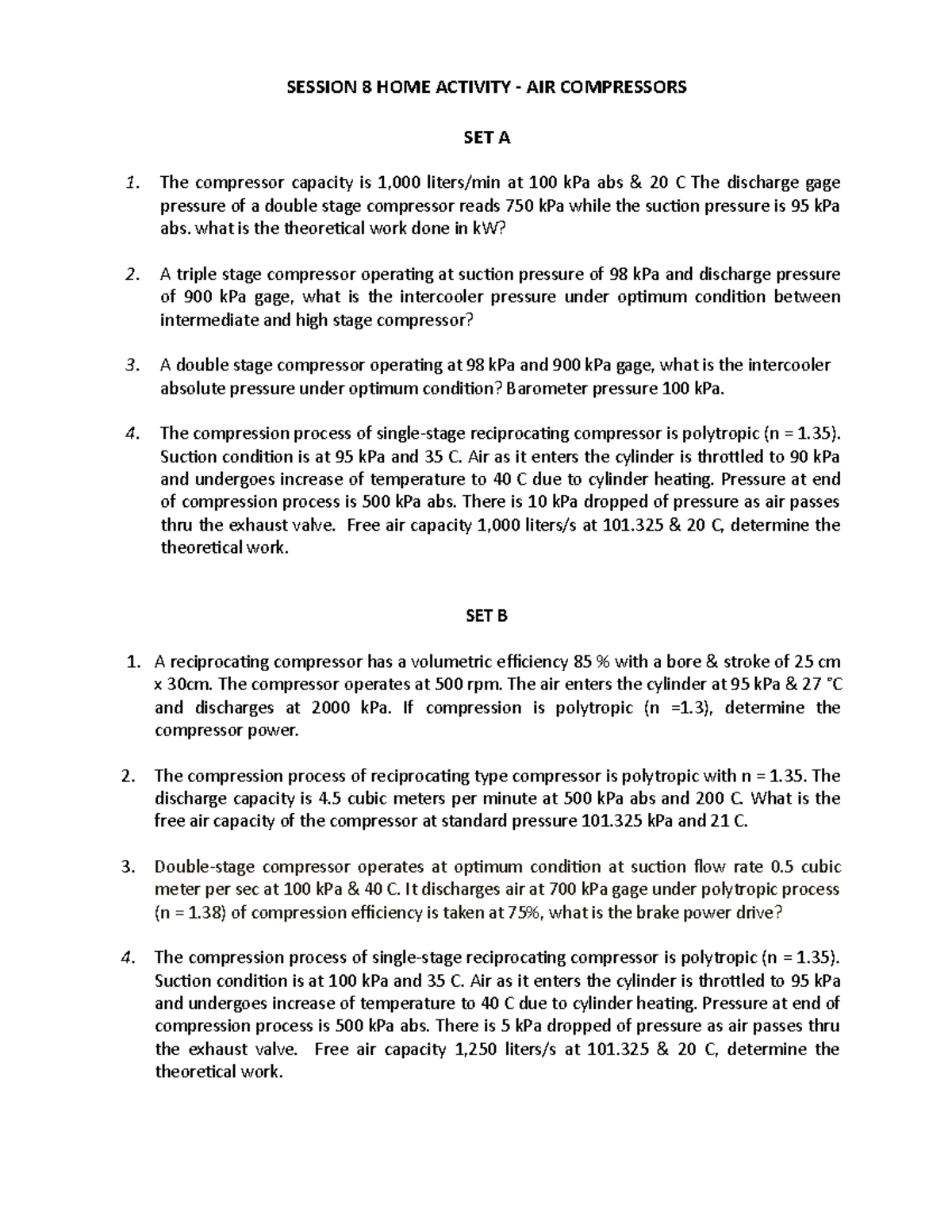 Industrial Plant EXAM Session 8AIR Compressors SESSION 8 HOME