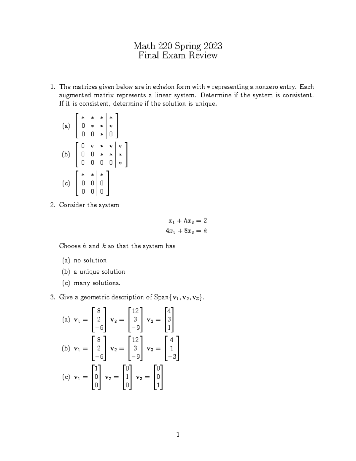 Spring 2023 Final Exam Review Math 220 Spring 2023 Final Exam Review