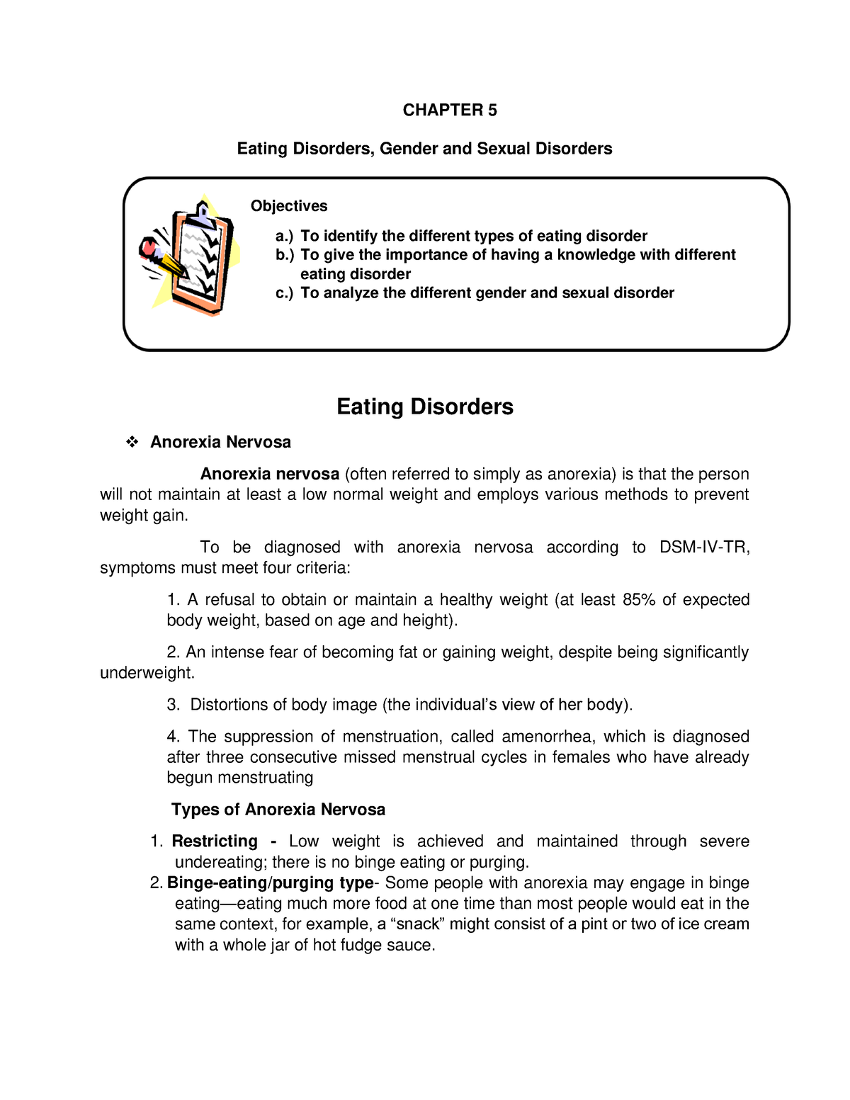 Chapter 5 Eating Disorders Gender And Sexual Disorders Chapter 5 Eating Disorders Gender And 