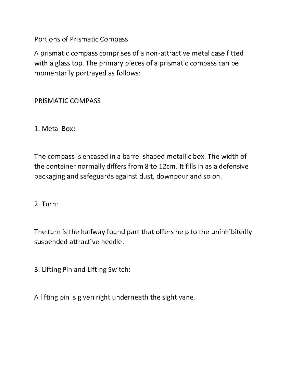 Document - Survey notes - Portions of Prismatic Compass A prismatic ...