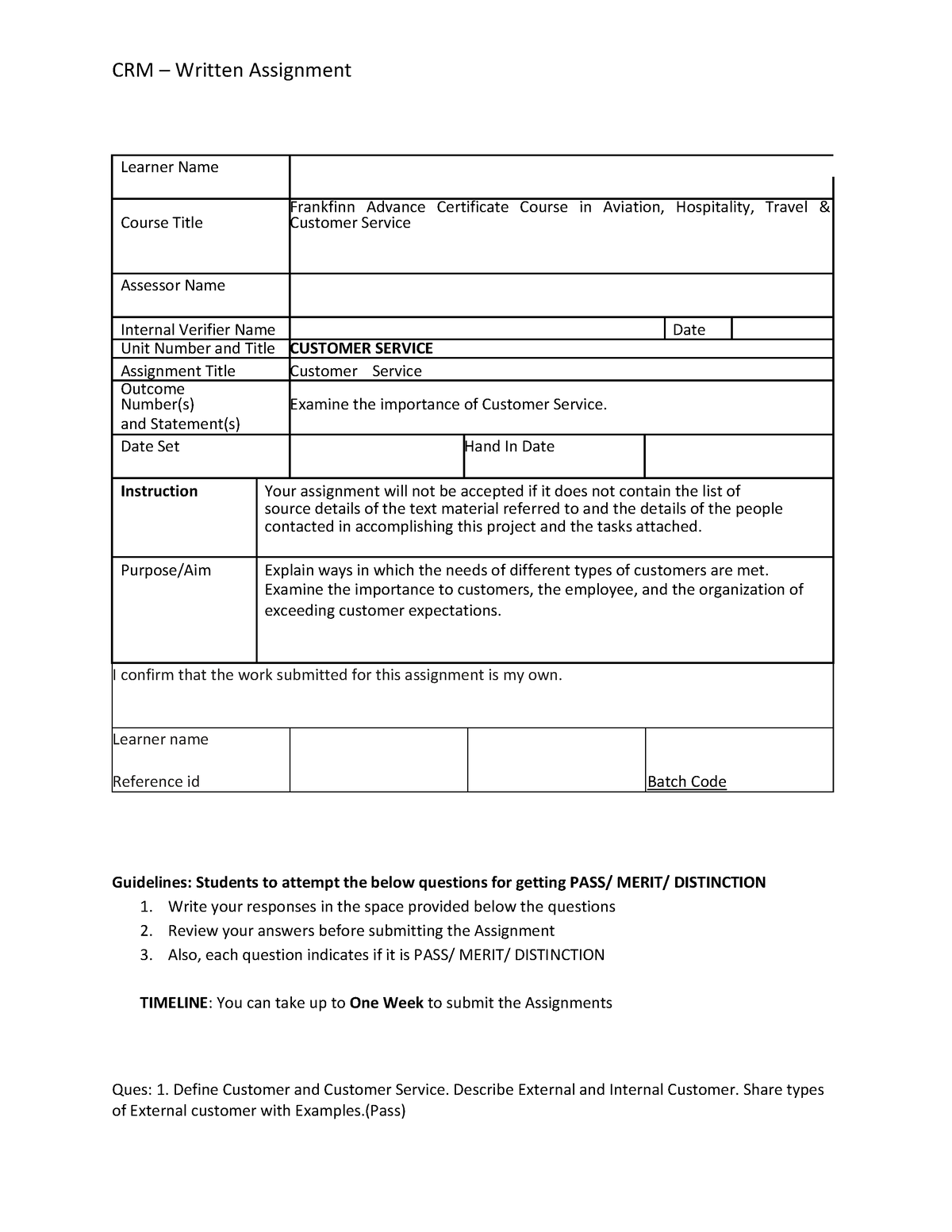 frankfinn crm assignment hard copy