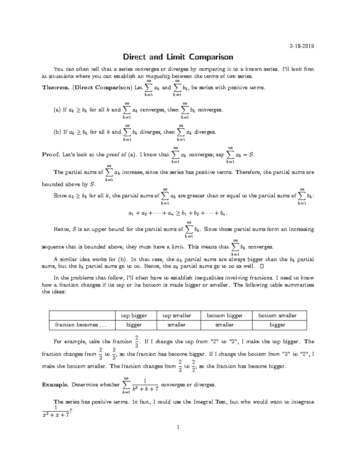 Direct and limit comparison 318 Direct and Limit Comparison You can
