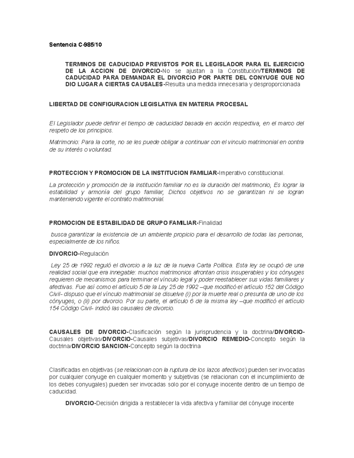 Sentencia C - Sentencia C-985  Terminos De Caducidad Previstos Por El 