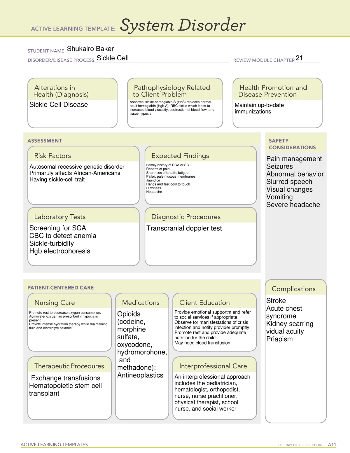 Sickle Cell Anemia System Disorder Template
