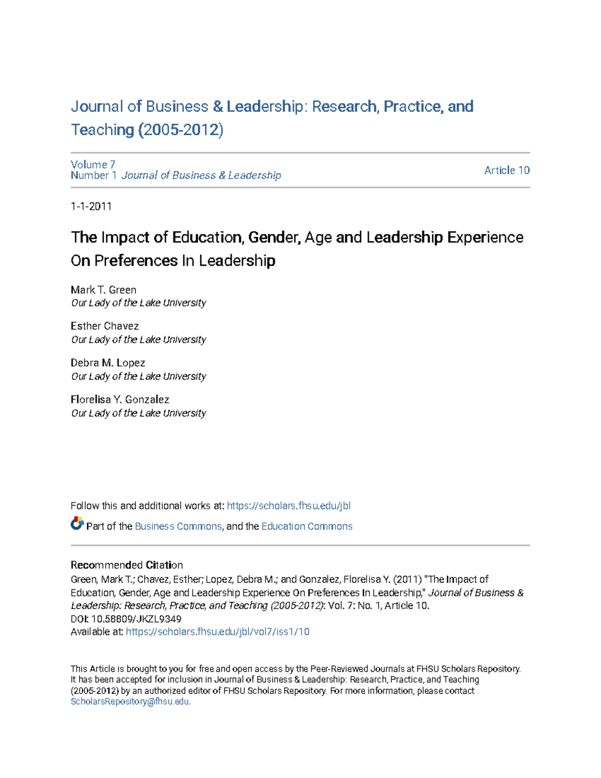 The Impact of Education Gender Age and Leadership Experience On ...