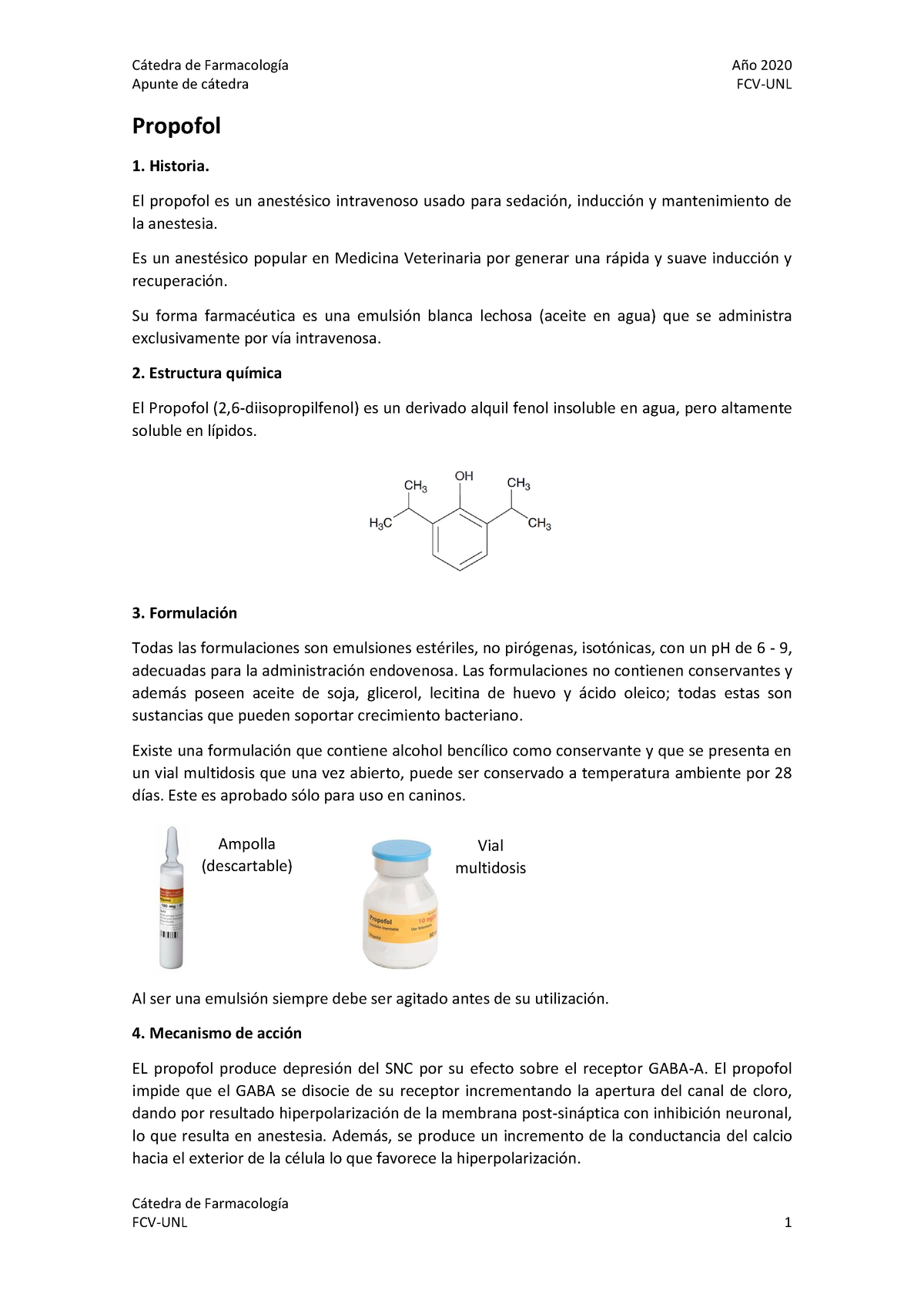 Apunte Propofol-2020 - ASDF - Apunte De C·tedra FCV-UNL C·tedra De ...