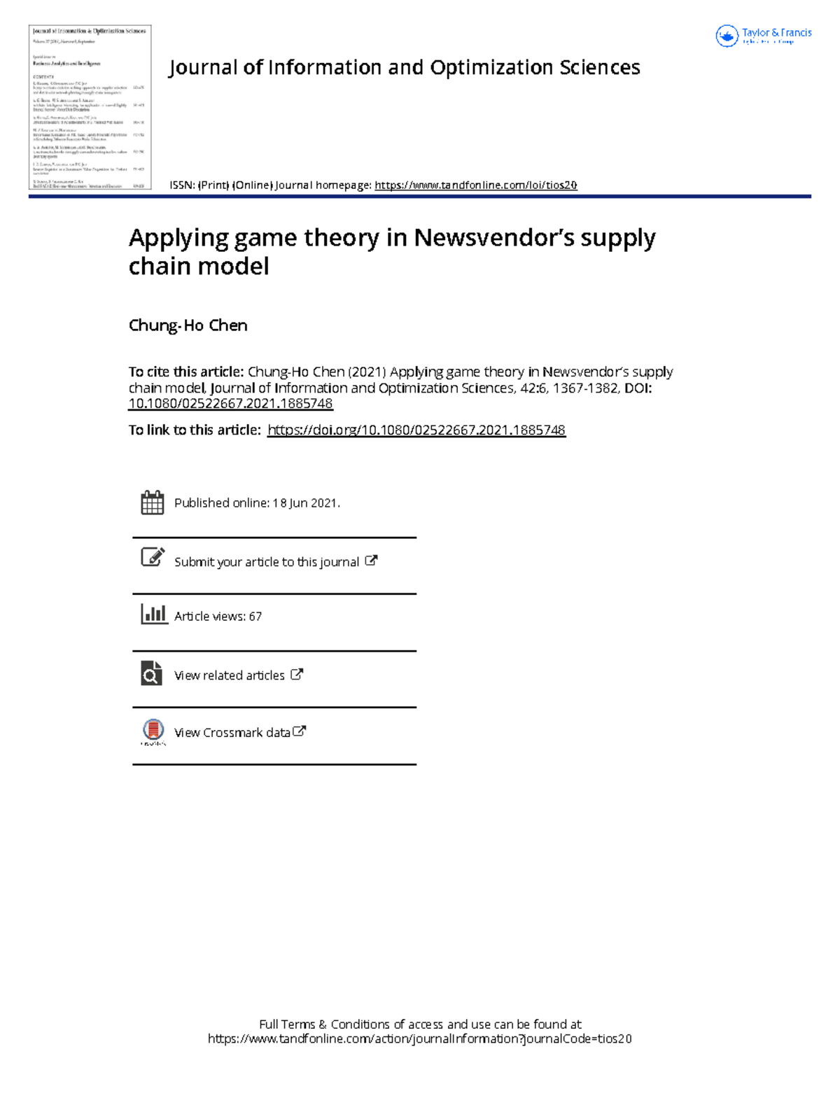 Applying game theory in Newsvendor s supply chain model - Full Terms ...
