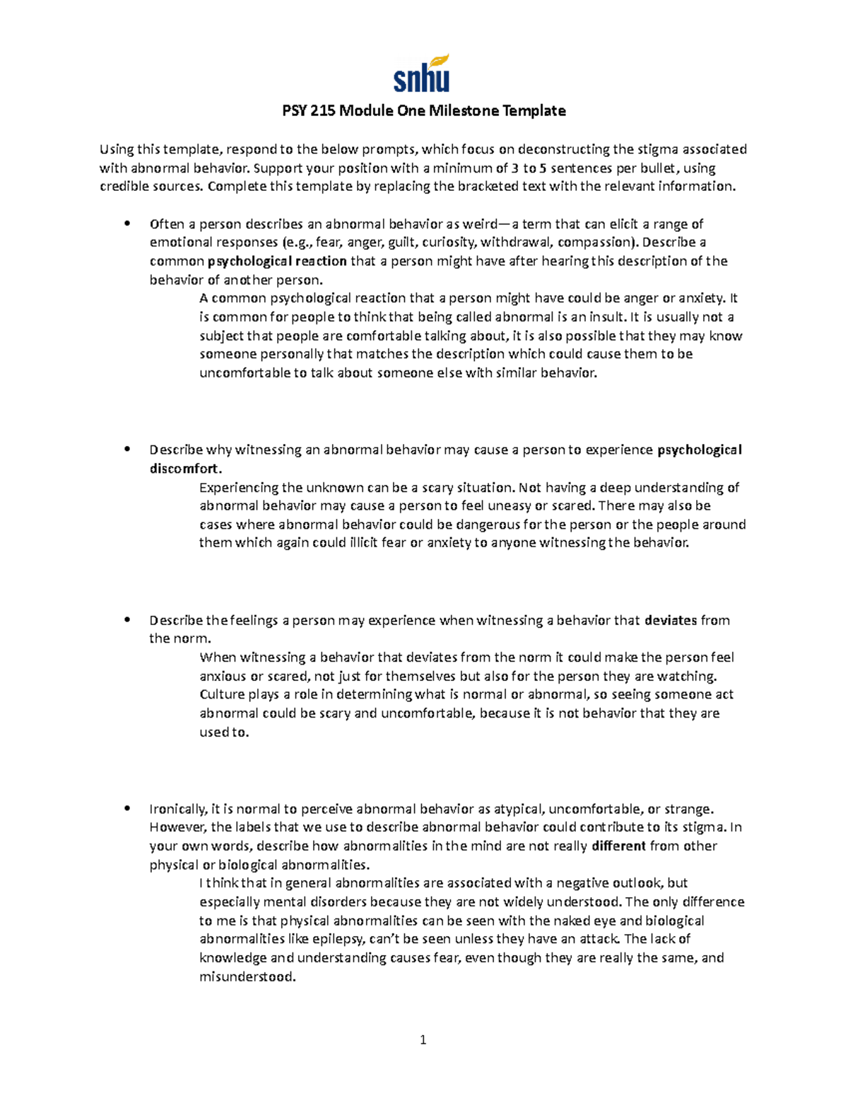 PSY 215 Module One Milestone - Psy-215 - SNHU - Studocu