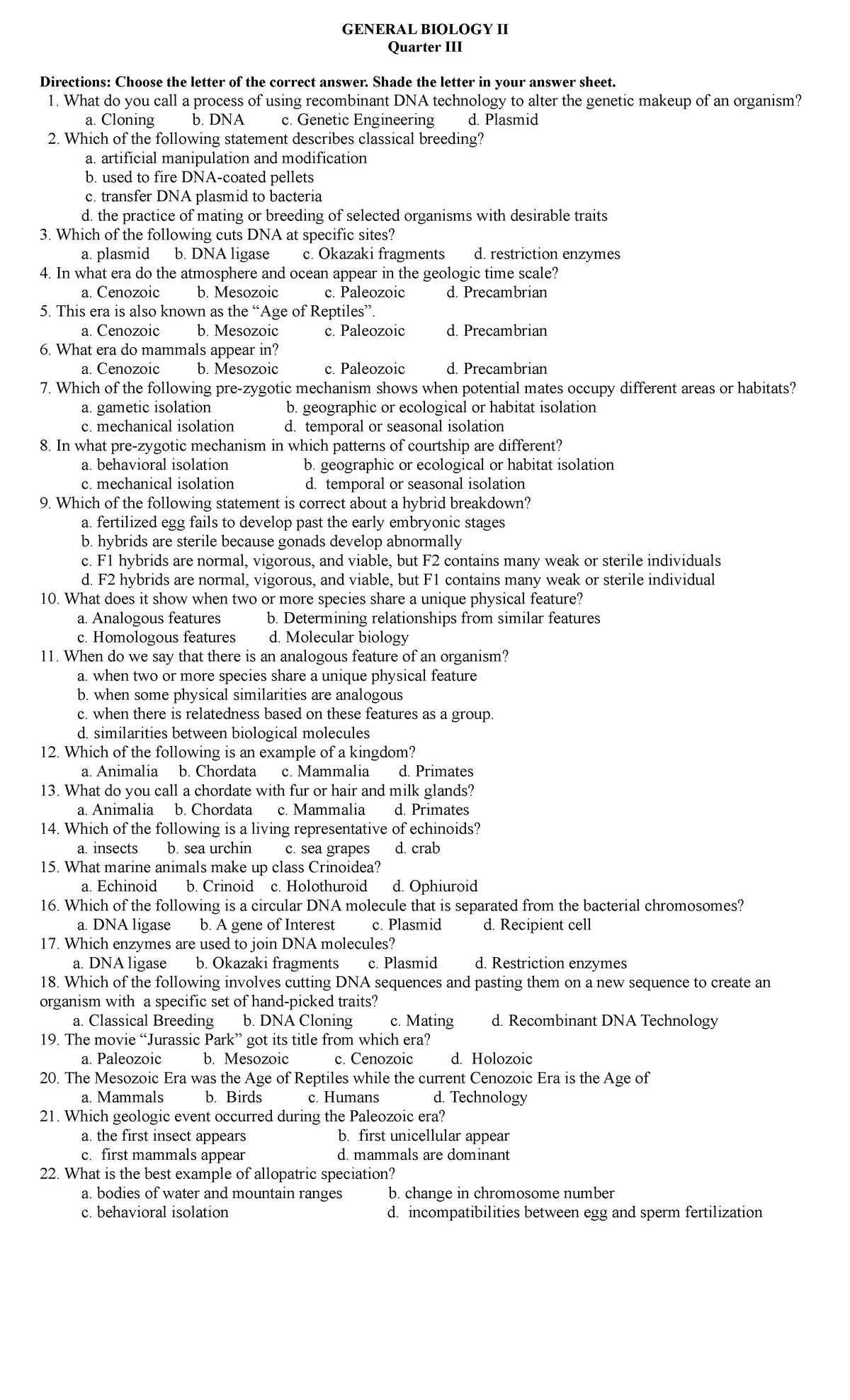 Exam-gen.bio-2 - Additional Notes And Reviewer In General Biology ...