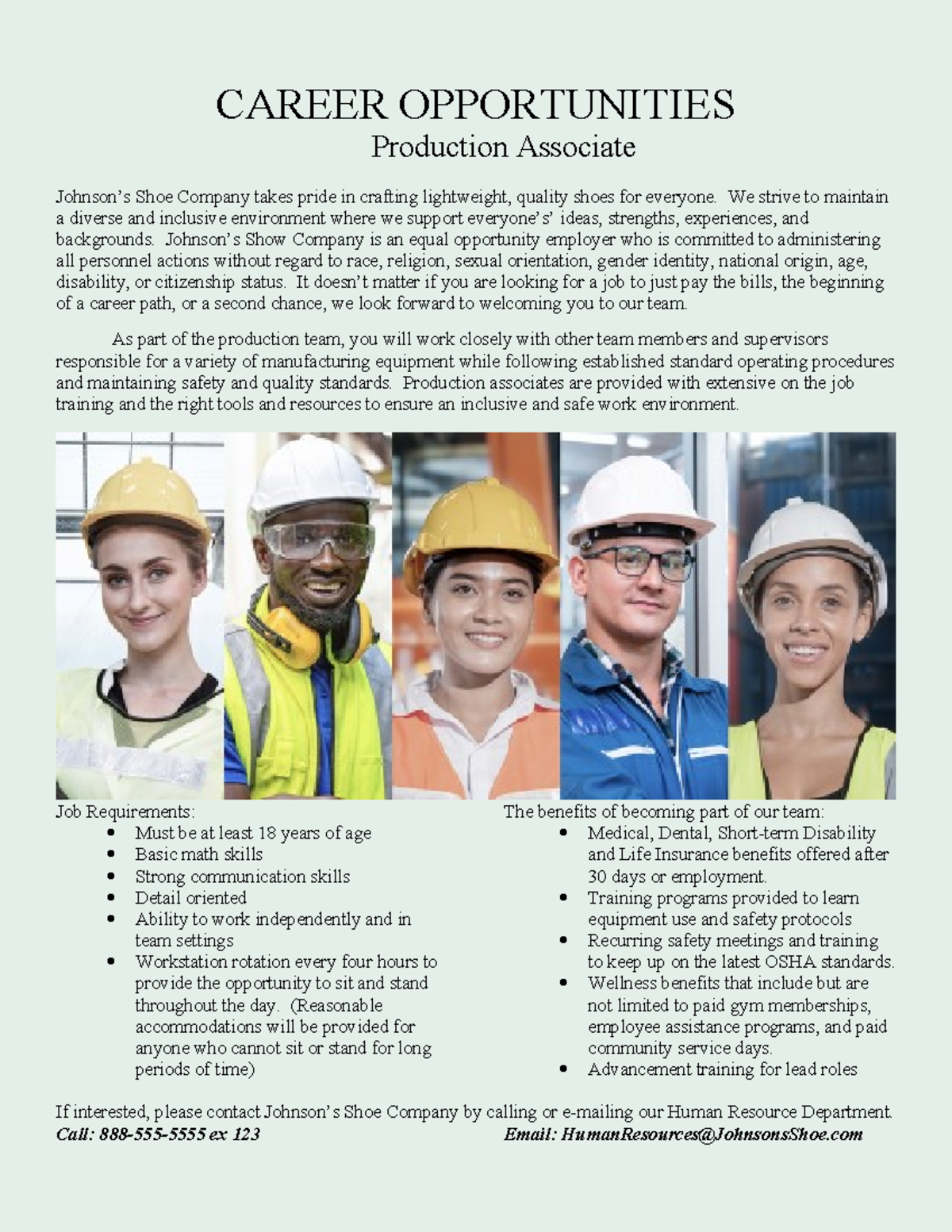 Job Posting Ad CAREER OPPORTUNITIES Production Associate Johnson’s